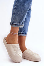 Women Heart Print Winter Slippers