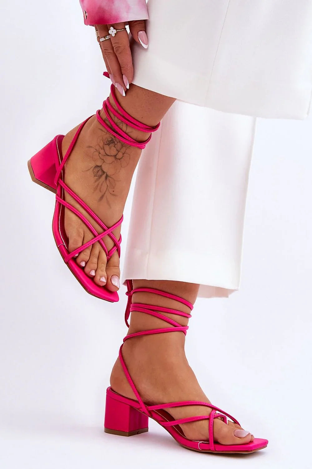 Women Lace-Up Strappy Block Heel Sandals