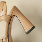 Women Leather Floral Block Heel Sandals