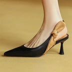 Women Leather Knot Slingback Kitten Heels
