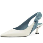 Women Leather Knot Slingback Kitten Heels