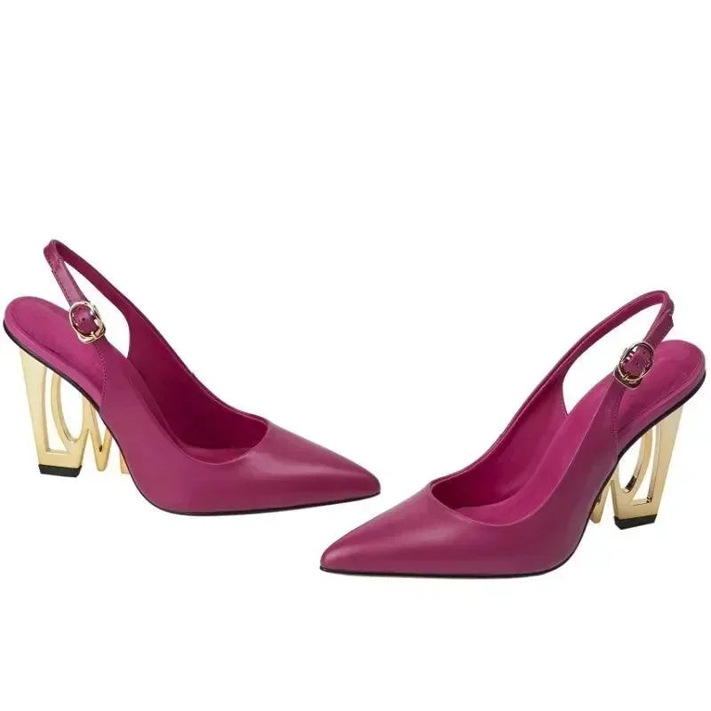 Women Leather Pointed Slingback Heels