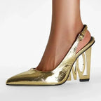 Women Leather Pointed Slingback Heels