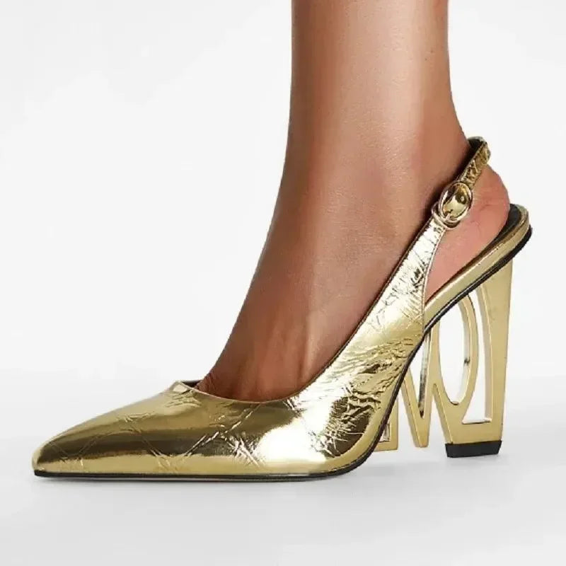 Women Leather Pointed Slingback Heels