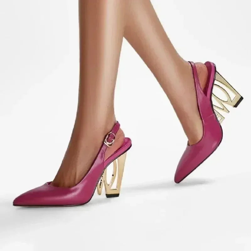 Women Leather Pointed Slingback Heels