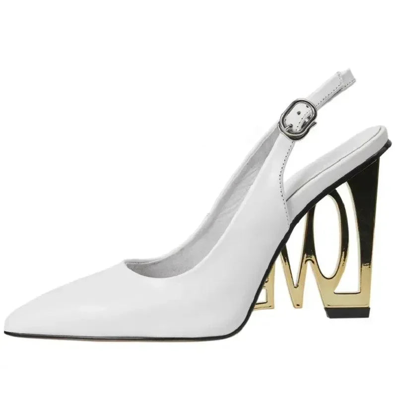 Women Leather Pointed Slingback Heels