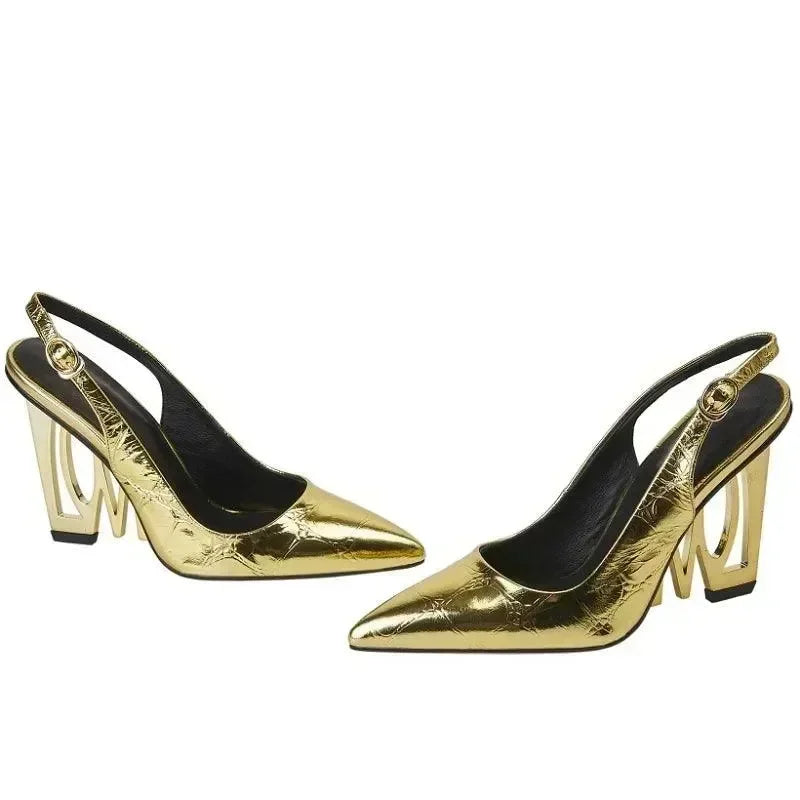 Women Leather Pointed Slingback Heels