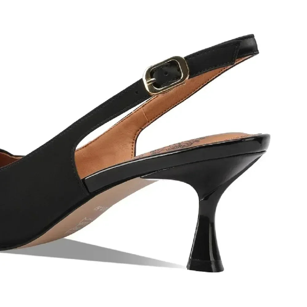 Women Leather Pointed Toe Slingback Heels