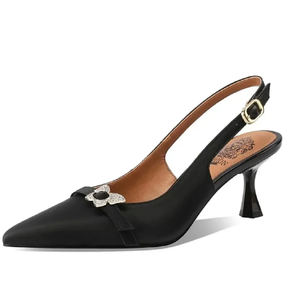 Women Leather Pointed Toe Slingback Heels