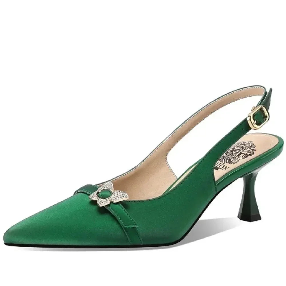 Women Leather Pointed Toe Slingback Heels