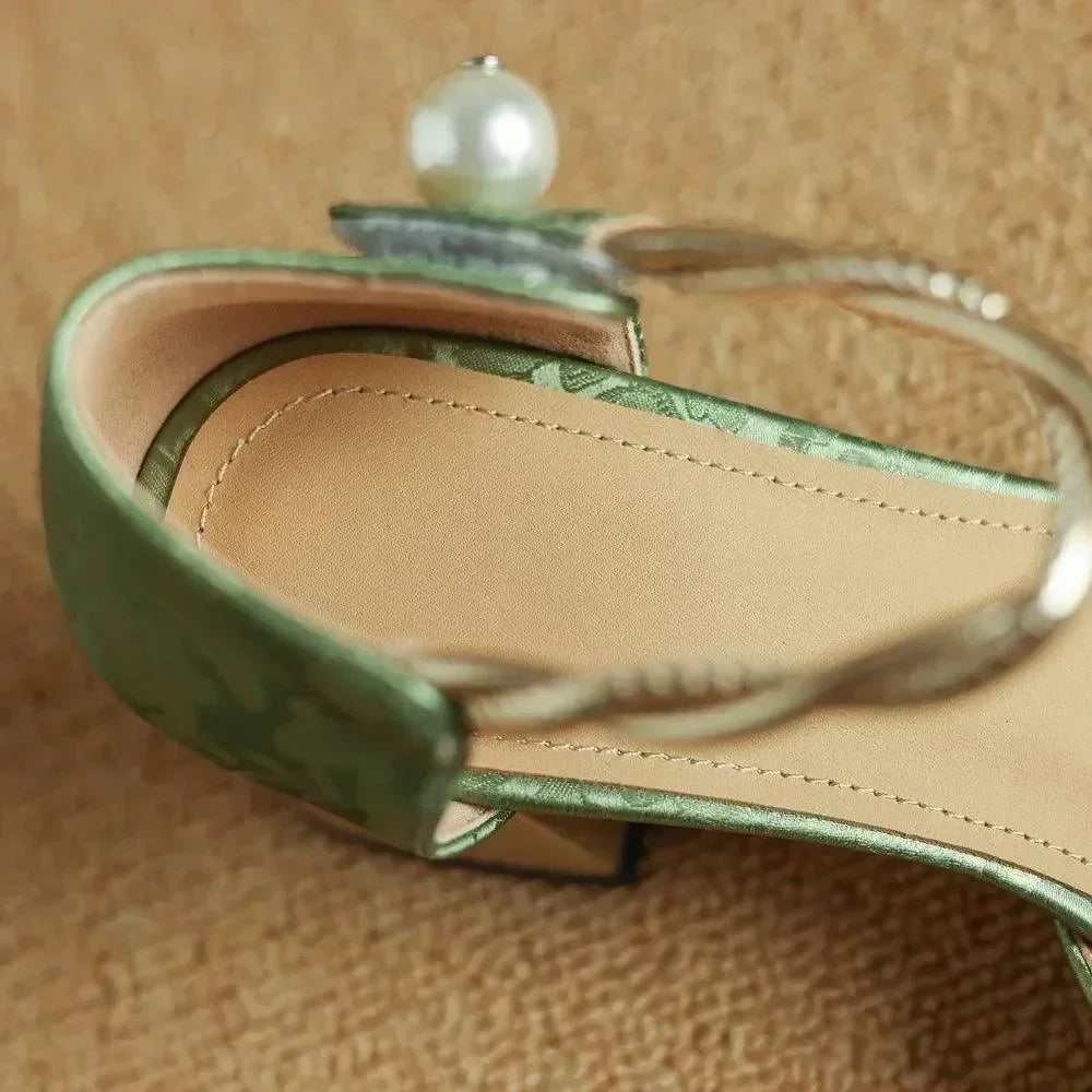 Women Leather Square Toe Block Heel Sandals