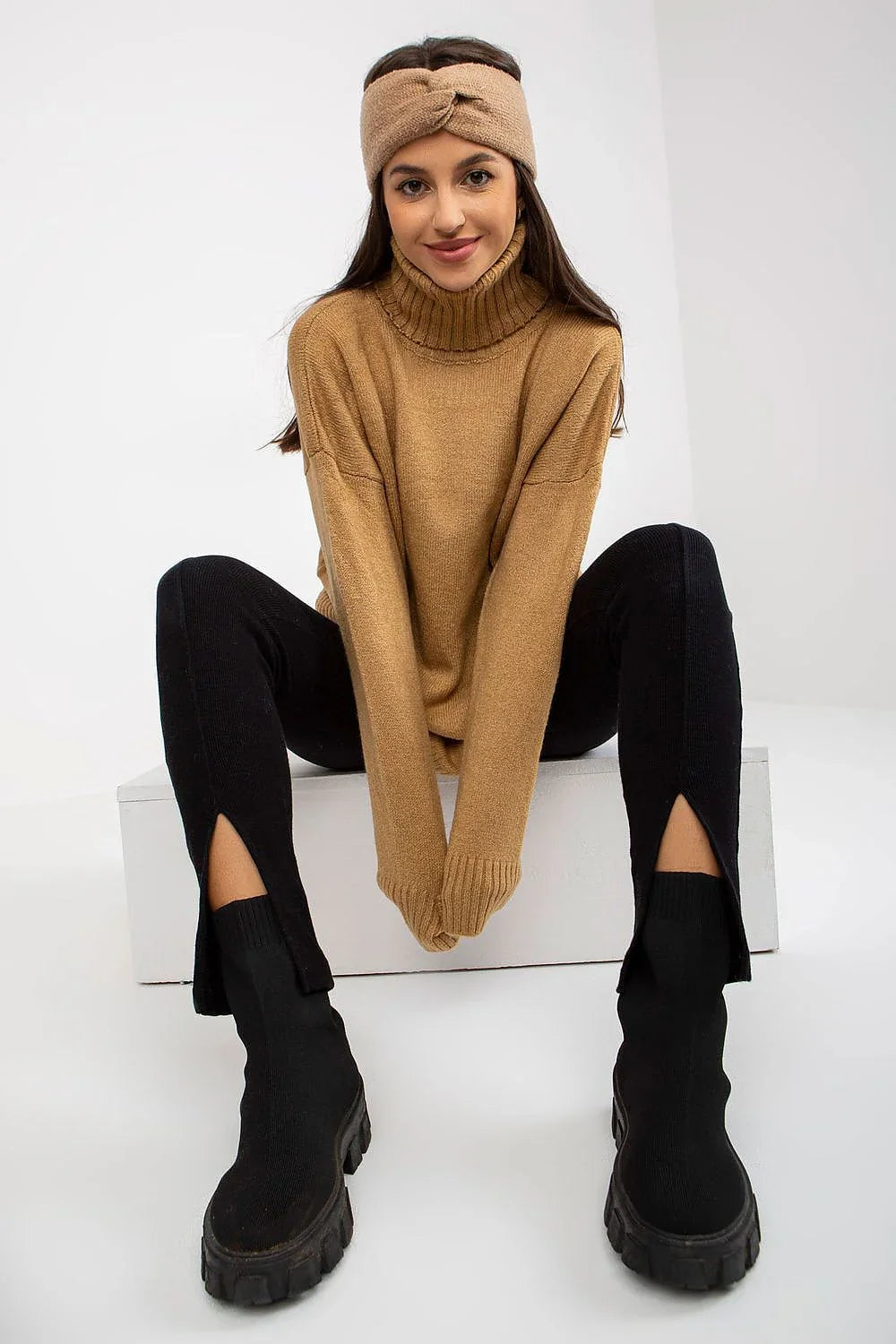 Women Longline Relaxed Turtleneck Sweater