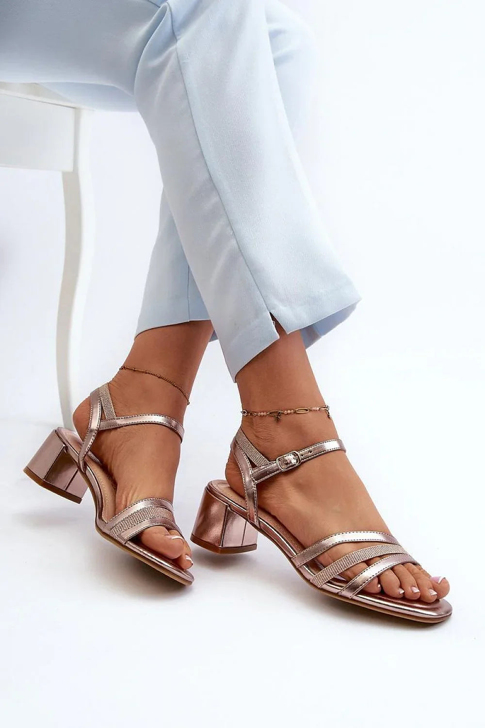 Women Low Block Heel Ankle Strap Sandals