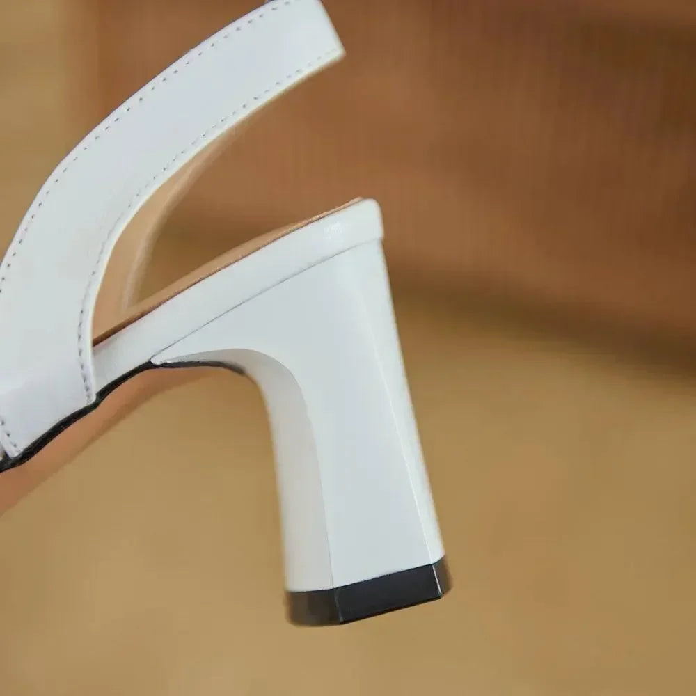 Women Luxury Leather Platform Block Heel Sandals