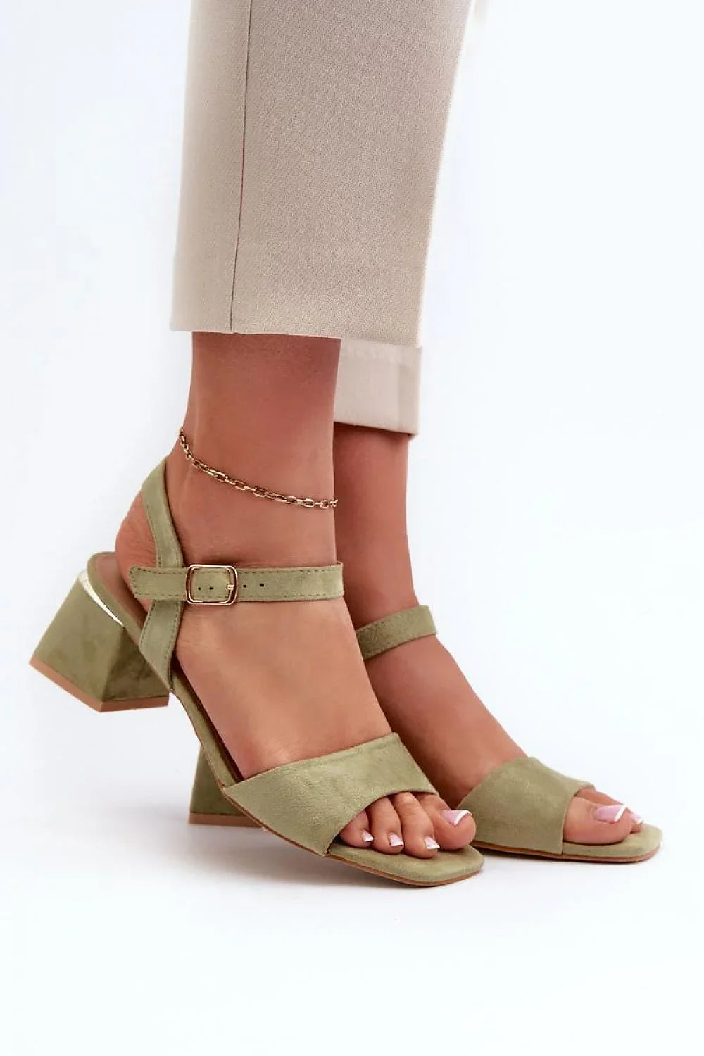 Women Mid Block Heel Strap Sandals