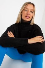 Women Openwork Waist-Length Turtleneck Sweater