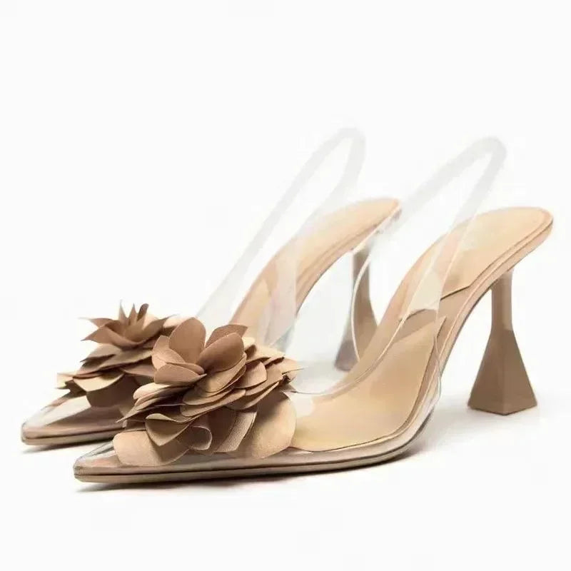 Women PVC Rhinestone Slingback Kitten Heel Shoes