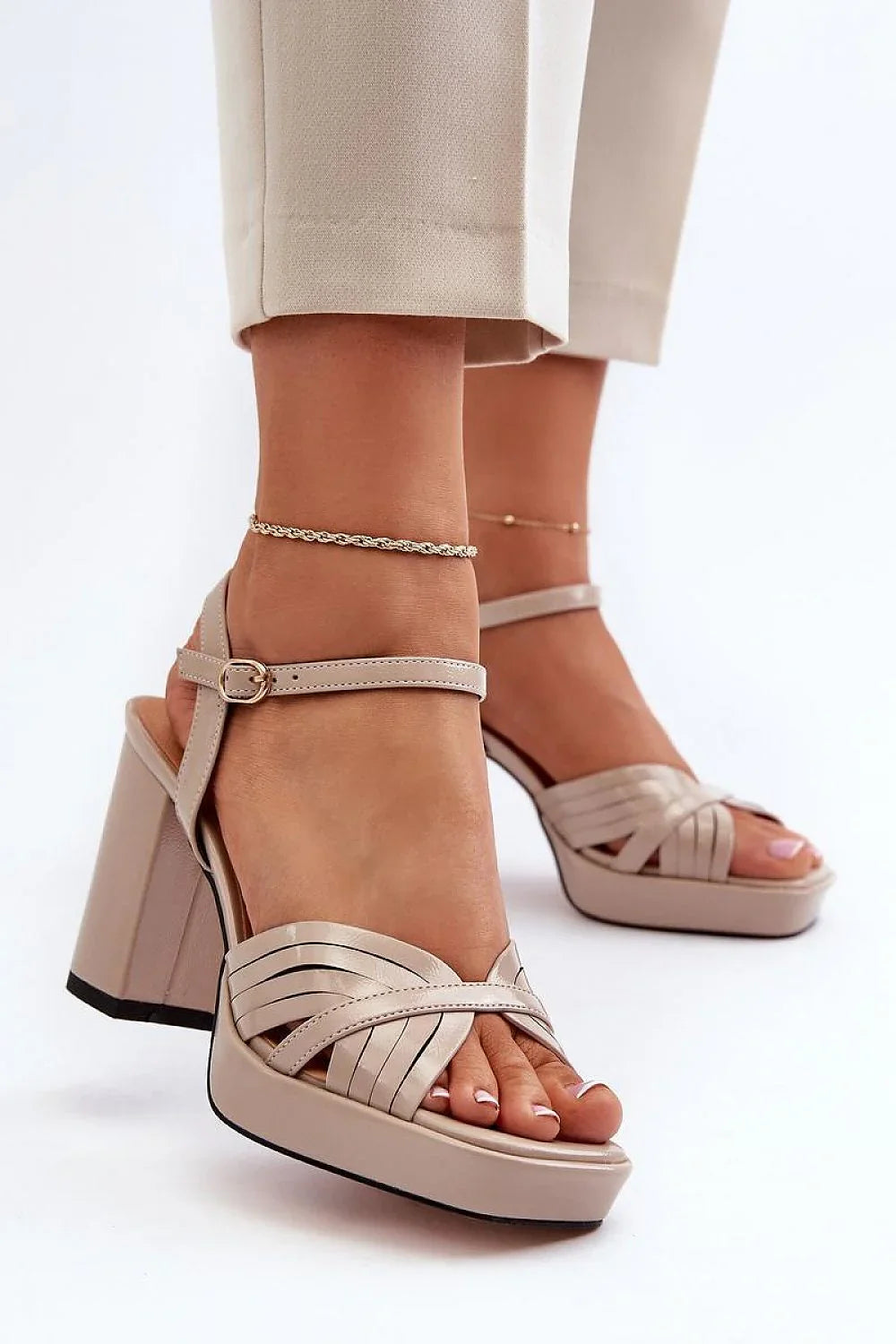 Women Platform Block Heel Ankle Strap Sandals