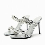 Women Rhinestone Peep Toe Stiletto Heels