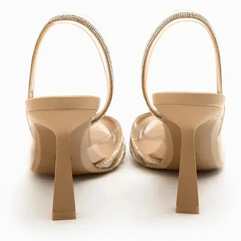 Women Rhinestone Pointed Block Heel Sandals