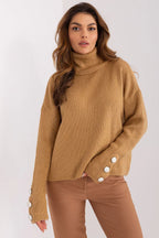 Women Ribbed Button-Cuff Turtleneck Sweater