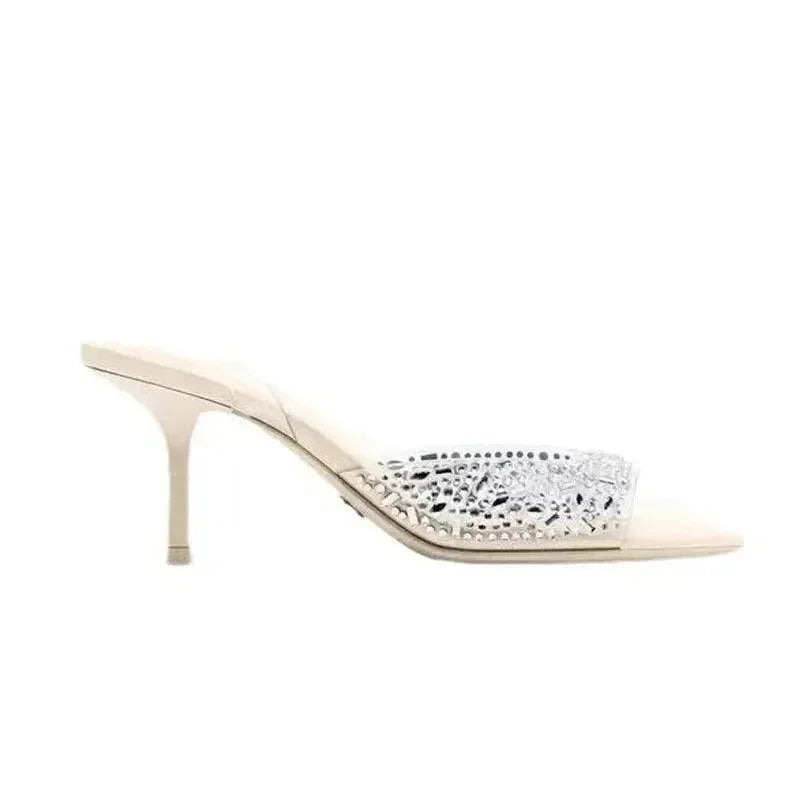 Women Square Toe Rhinestone Block Heel Sandals