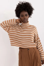 Women Striped Cropped Turtleneck Sweater
