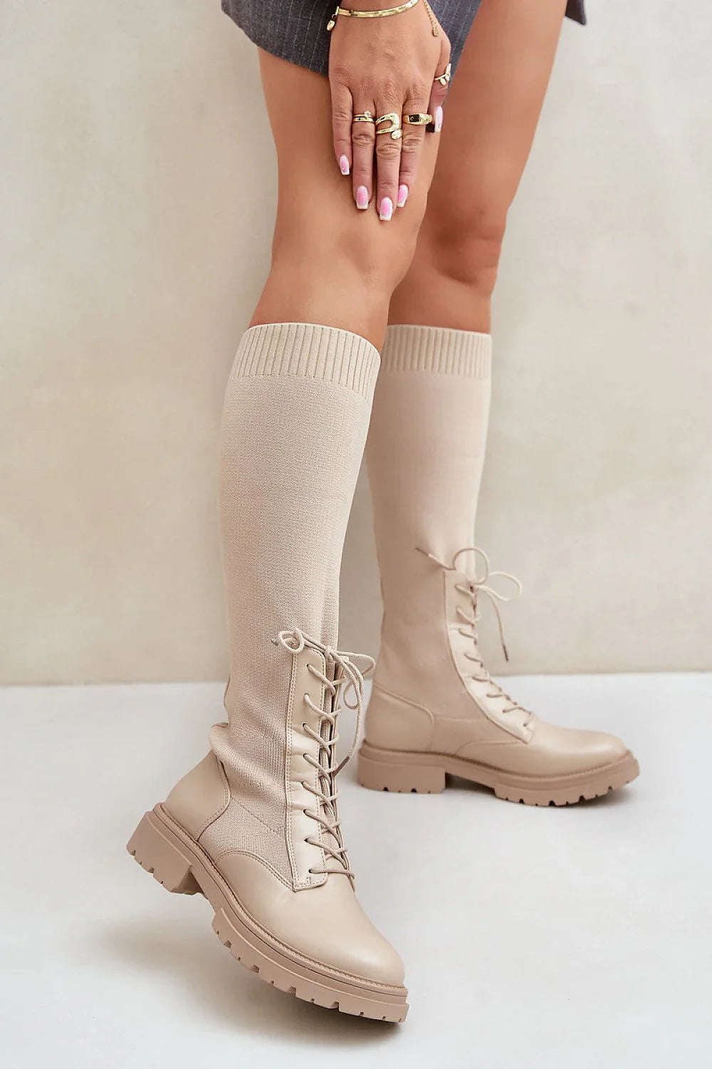 Women Thigh High Boots - Low Block Shoes