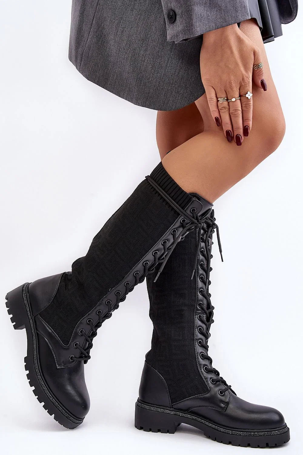 Women Thigh High Boots - Low Chunky Shoes