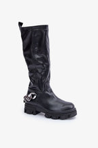 Women Thigh High Boots - Low Chunky Shoes