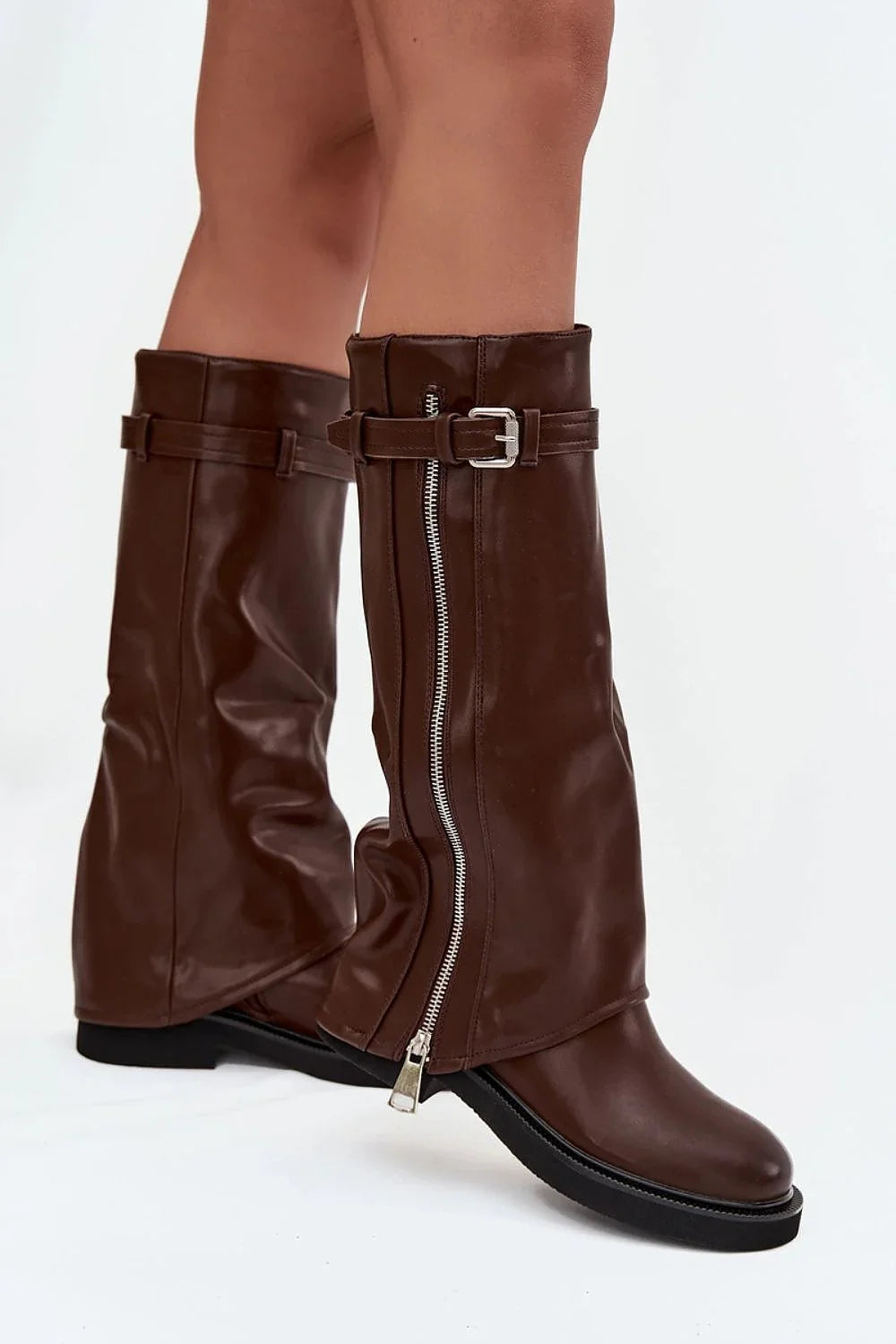 Women Thigh High Boots - Low Flat Shoes