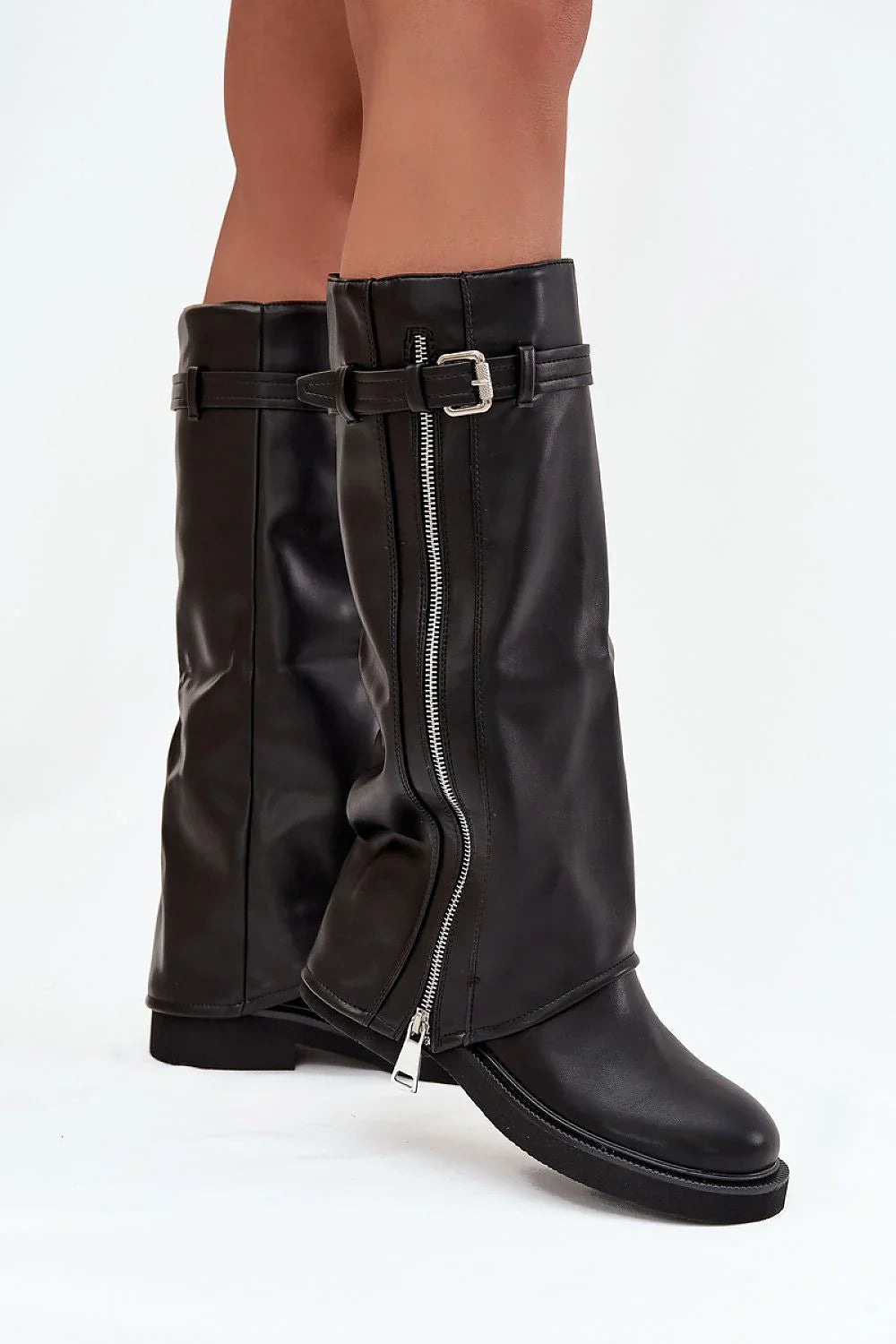 Women Thigh High Boots - Low Flat Shoes