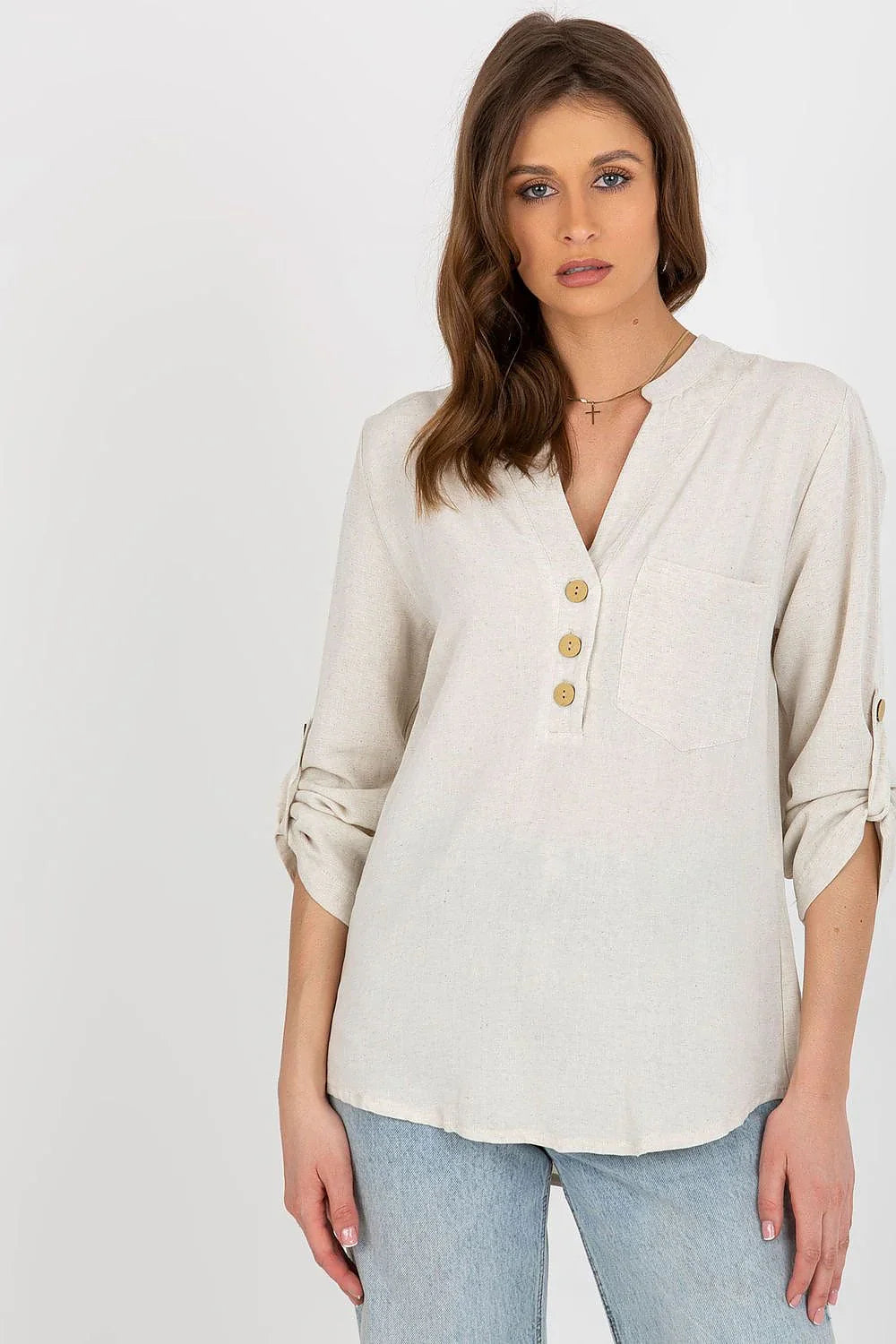 Women's Button-Down Blouse - Solid Hip Length