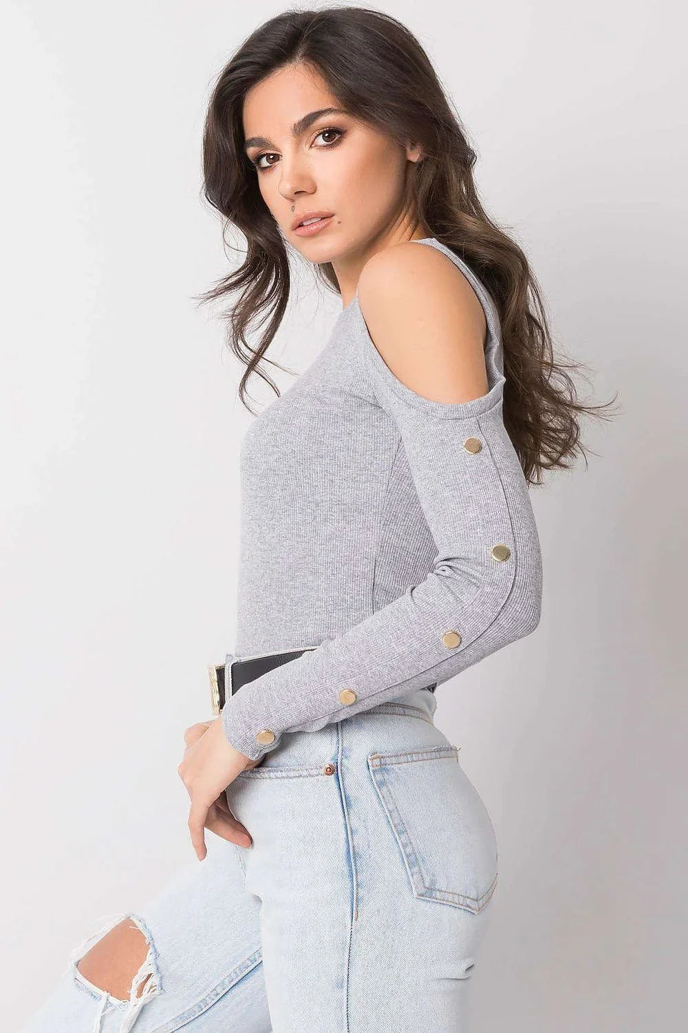 Women's Cold-Shoulder Blouse - Solid Waist Length