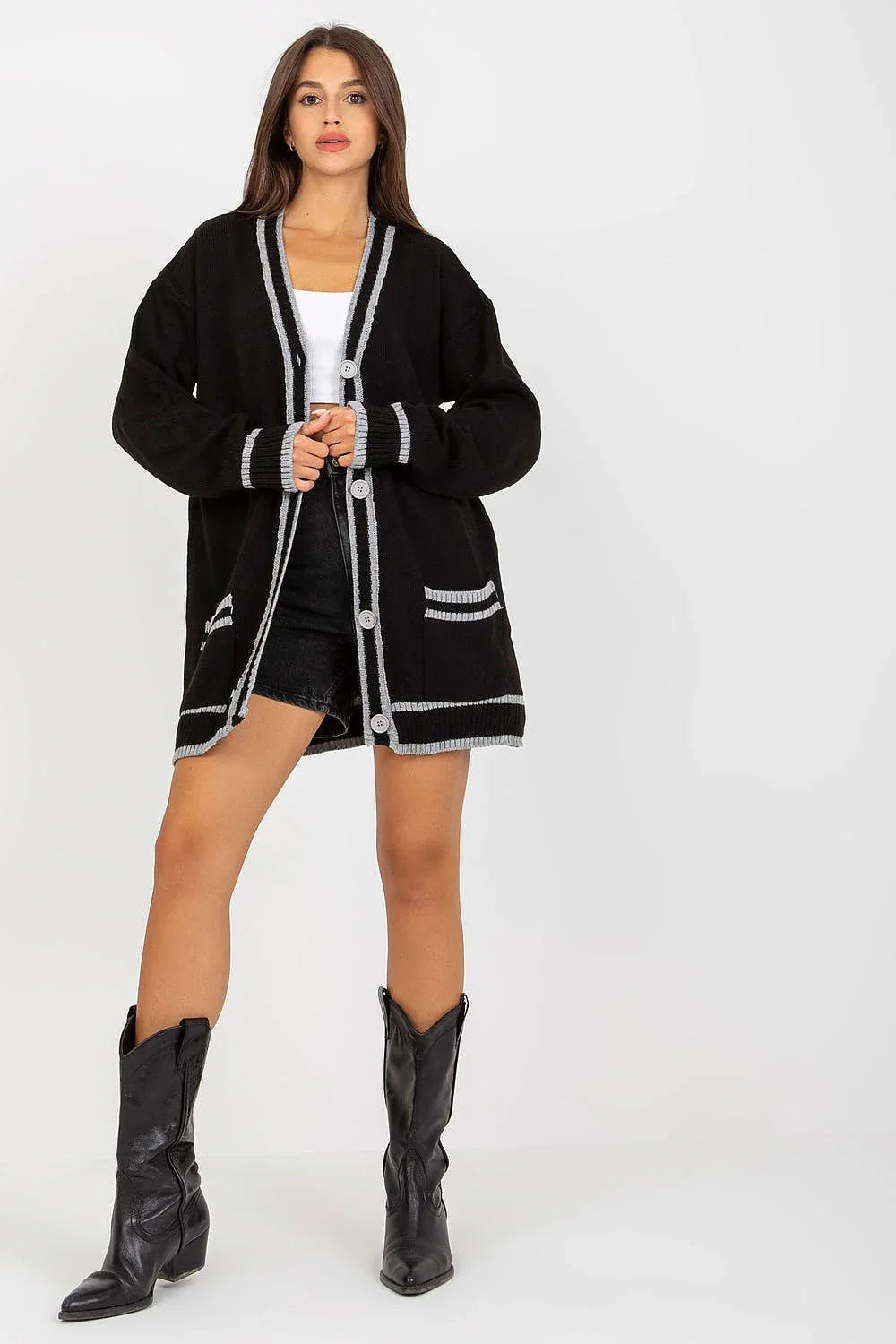 Women's Colorblock Longline Cardigan Sweater - Guocali fashion image