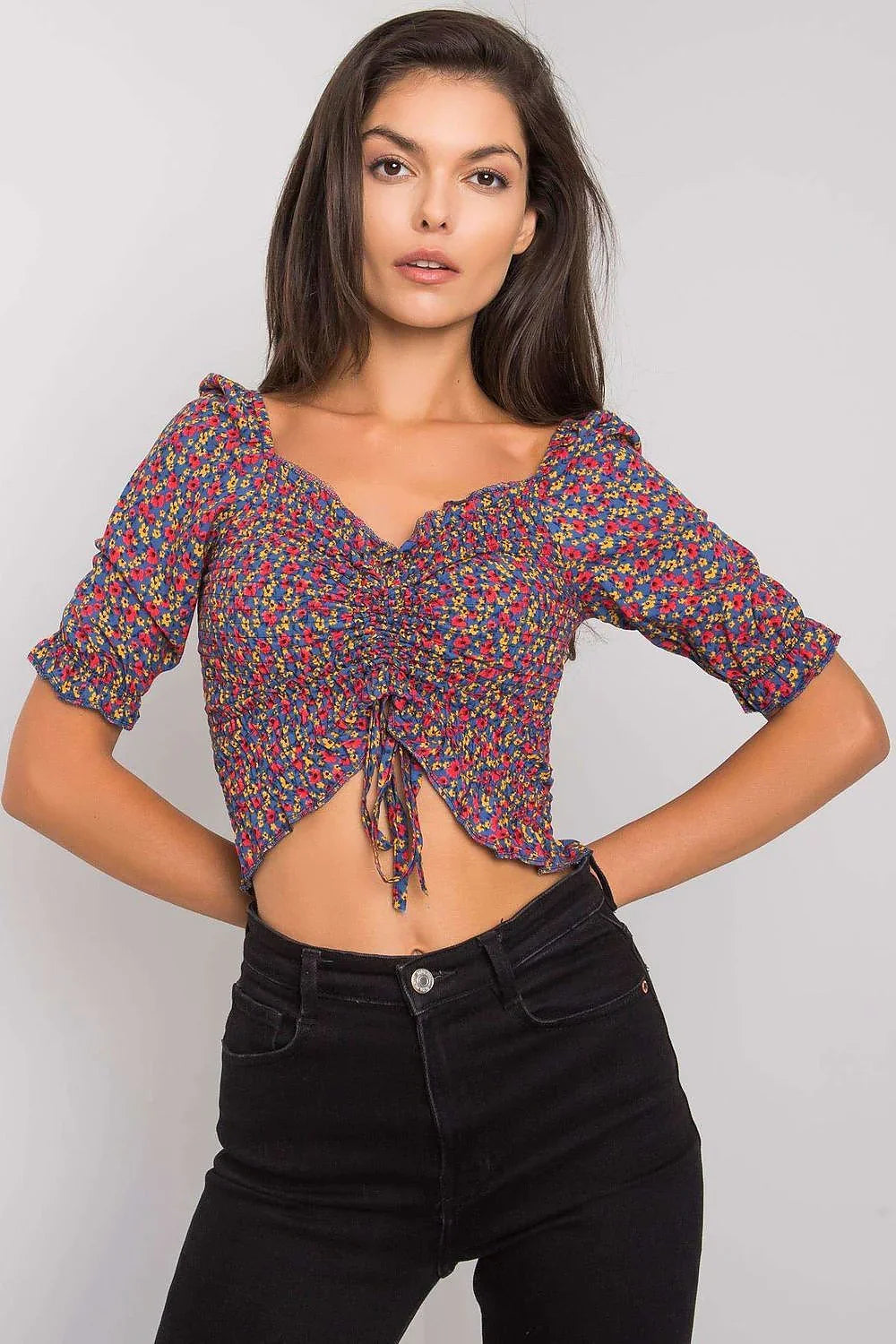 Women's Crop Blouse - Floral Cropped Length