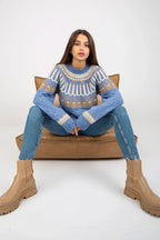 Women's Decorative Jacquard Crew Neck Pullover