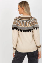 Women's Decorative Jacquard Crew Neck Pullover
