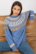 Women's Decorative Jacquard Crew Neck Pullover