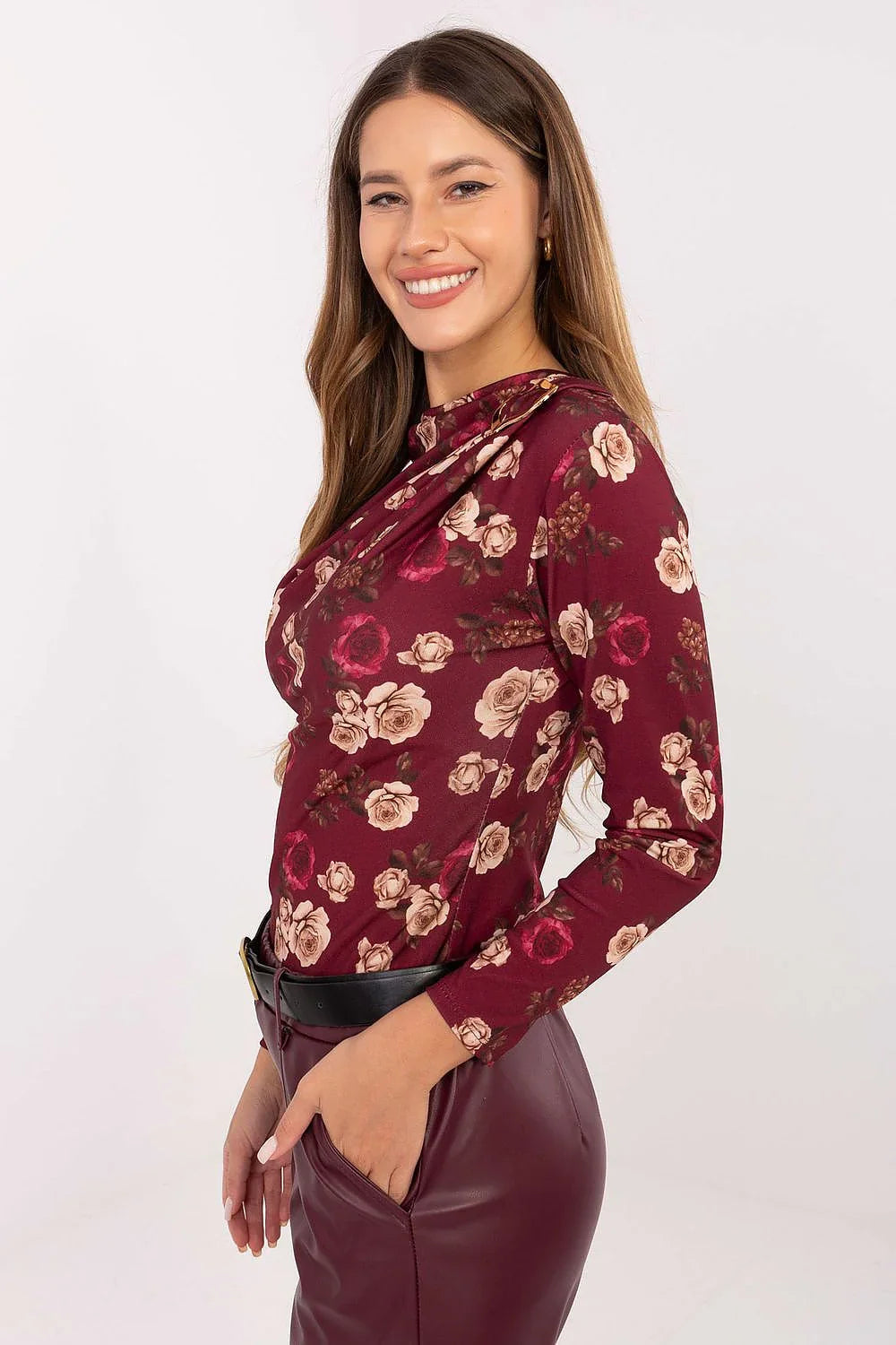 Women's Draped Blouse - Floral Waist Length