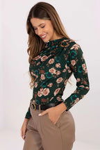 Women's Draped Blouse - Floral Waist Length