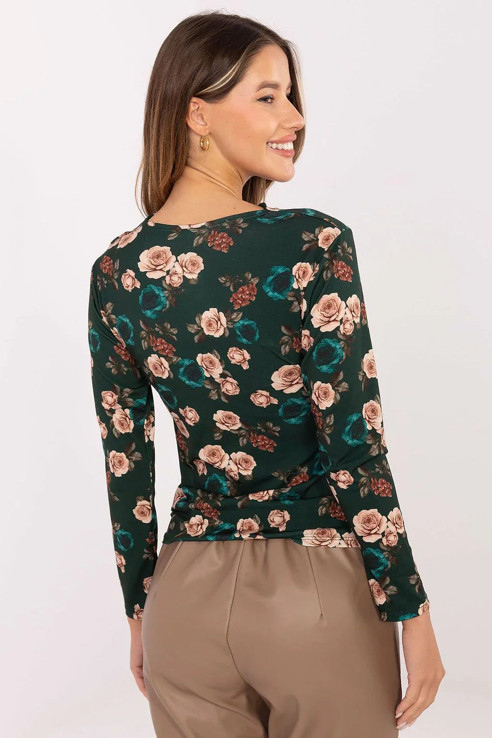 Women's Draped Blouse - Floral Waist Length