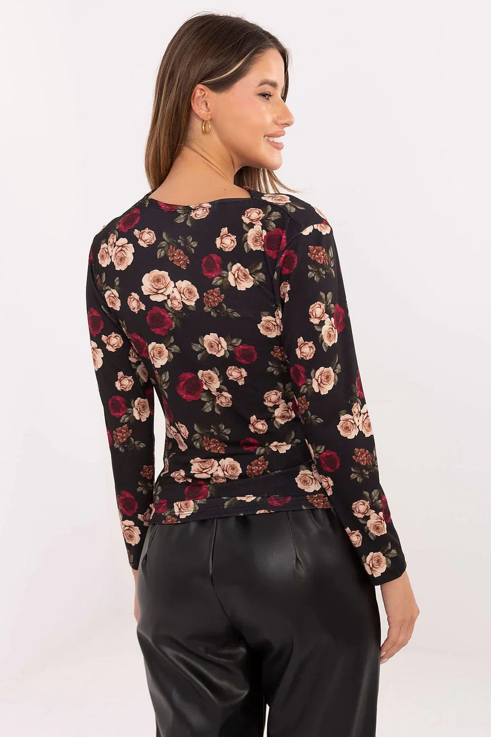 Women's Draped Blouse - Floral Waist Length