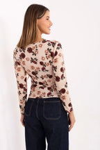 Women's Draped Blouse - Floral Waist Length