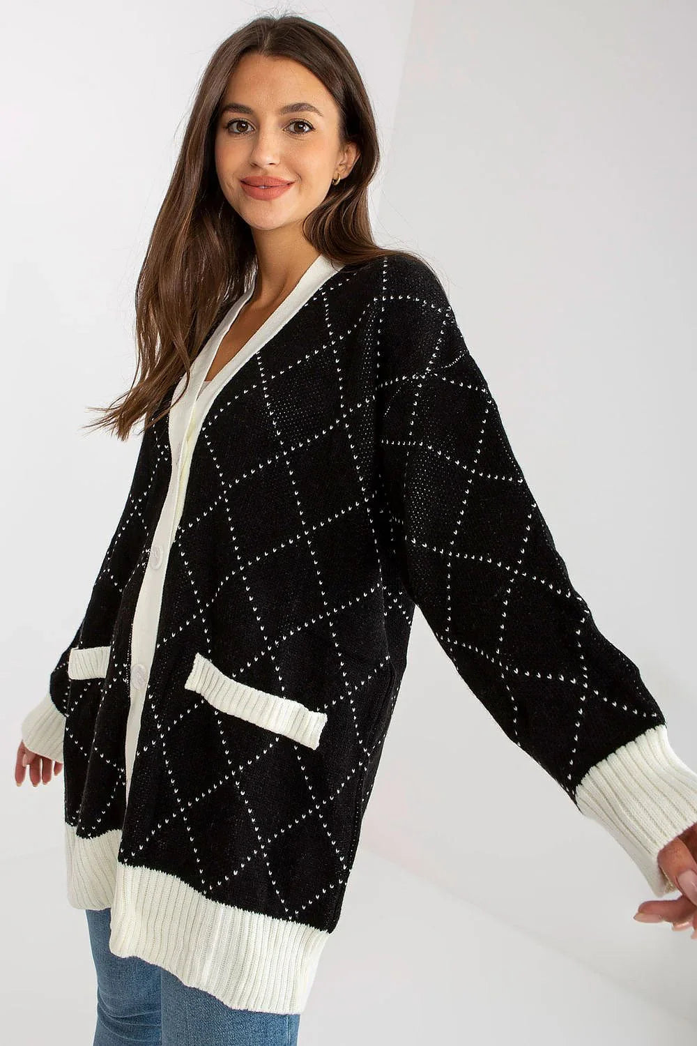 Women's Geometric Longline Cardigan Sweater