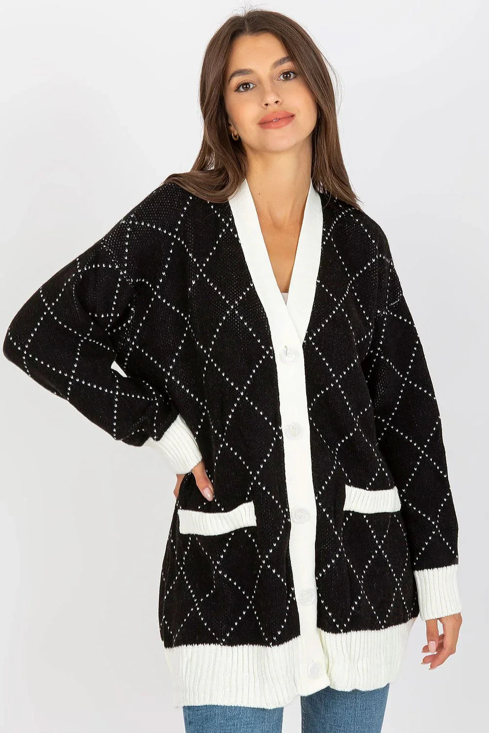 Women's Geometric Longline Cardigan Sweater