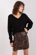 Women's Hip-Length Textured V-Neck Pullover Sweater