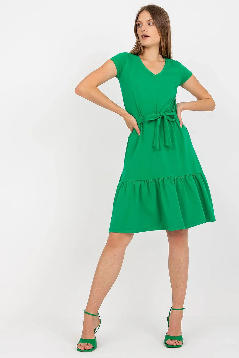 Women's Knee-Length Day Dress – Regular Fit With Short Sleeves