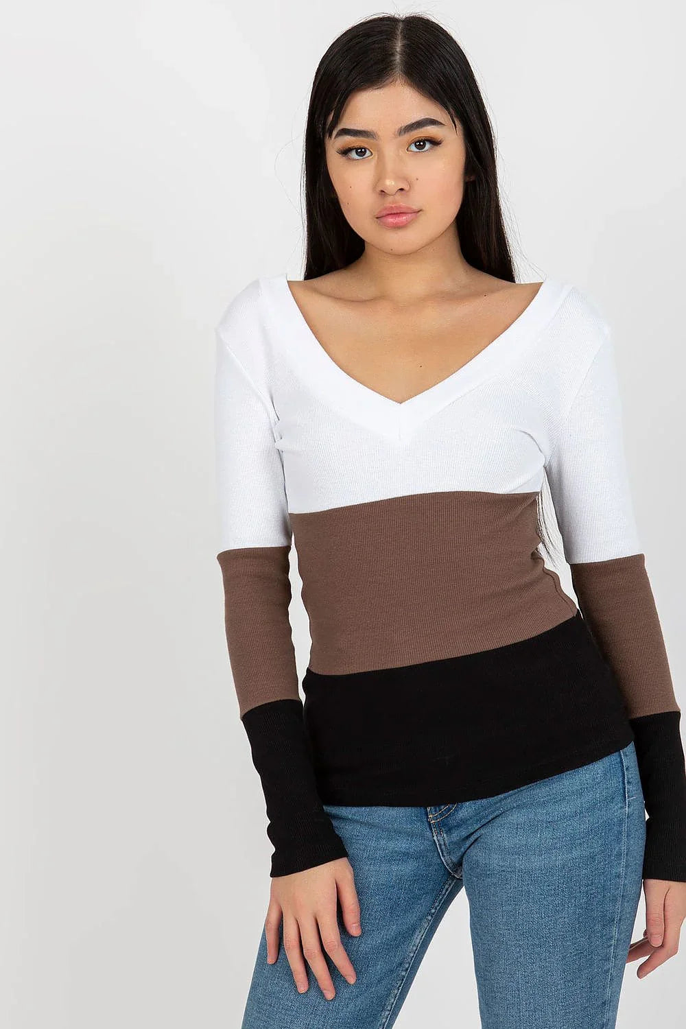 Women's Long Sleeve Blouse - Colorblock Waist Length