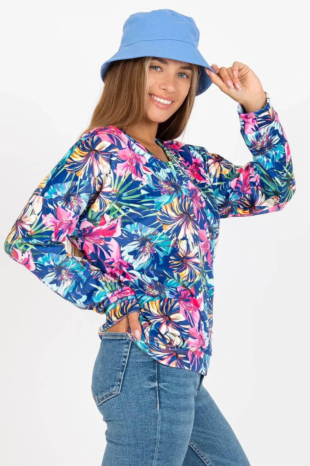 Women's Long-Sleeve Blouse - Floral Waist Length